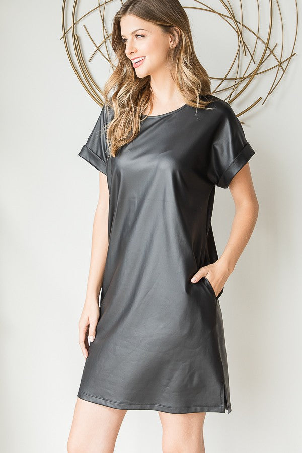 Black Faux Leather Dress