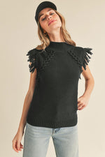 Cable Knit Fringe Sweater