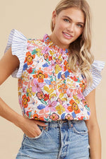 Mixed Print Boho Floral Chick Ruffled Sleeve