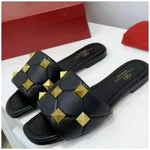 Quilted Roman Rock Stud Flat Slide Sandal