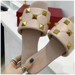 Quilted Roman Rock Stud Flat Slide Sandal