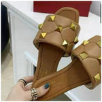 Quilted Roman Rock Stud Flat Slide Sandal