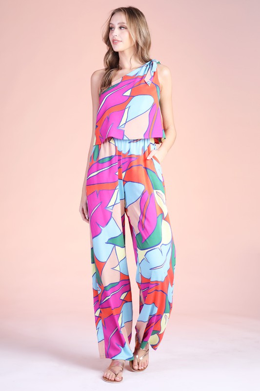 Liz Tropical Print Jumpsuit