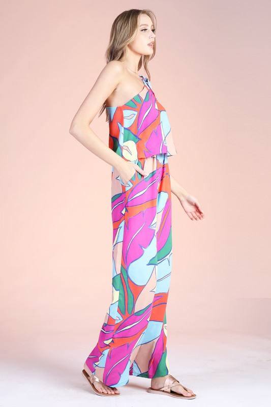 Liz Tropical Print Jumpsuit