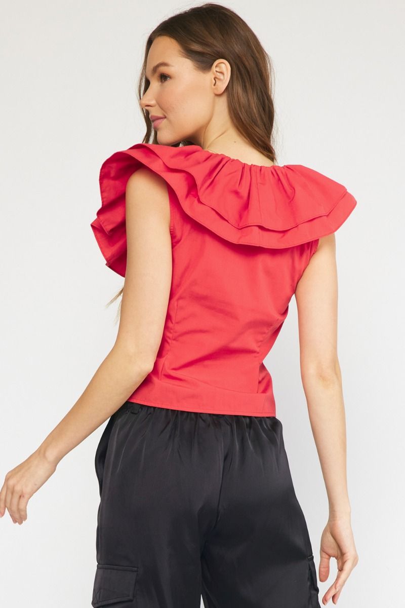 Red Ruffle Pleated Top