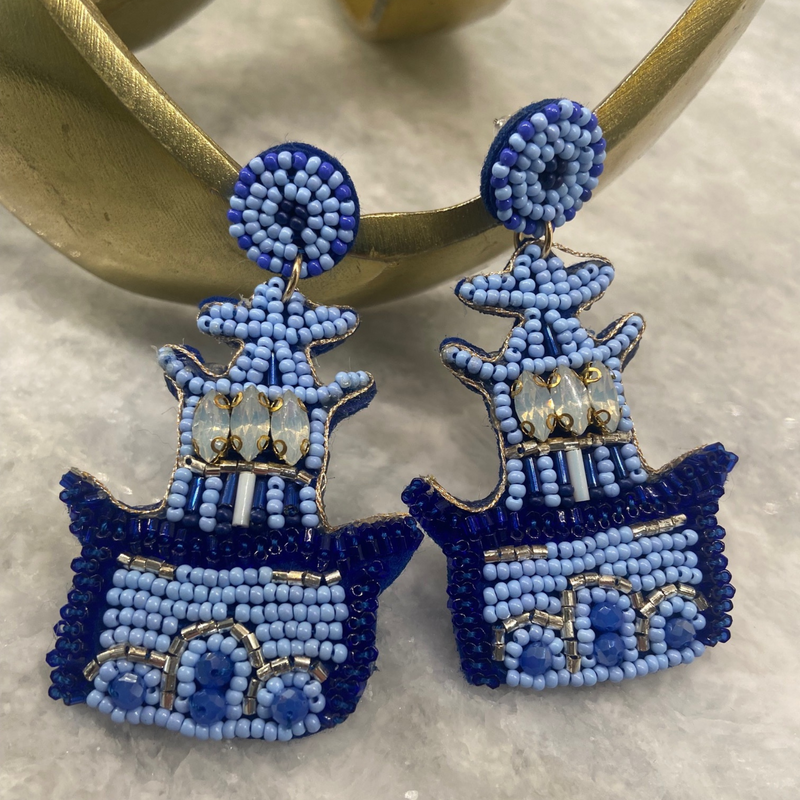 Designer Inspired Blue Pagoda Beaded Earrings