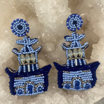 Designer Inspired Blue Pagoda Beaded Earrings