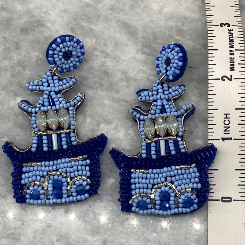 Designer Inspired Blue Pagoda Beaded Earrings